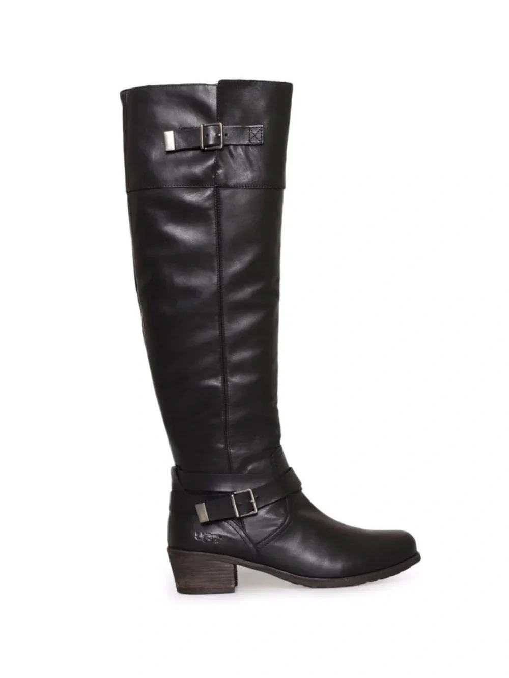 UGG black leather riding boots tall heeled Bess style over the knee size 7.5